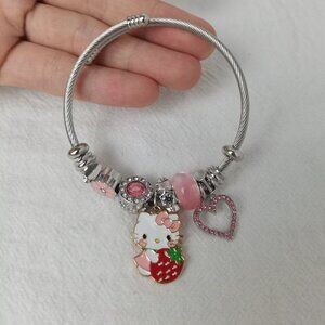 Cute Hello Kitty Charm Pendant Tone  Bangle Bracelet